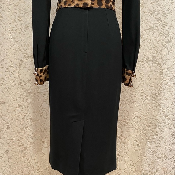 Dolce & Gabbana Long sleeve black with Leopard Trim Cady Dress, size 42, US 4-6 - Picture 10 of 16